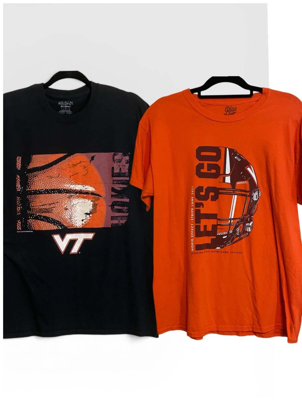 Lot of 2 Virginia Tech Hokies T-Shirts Sz Large Black Basketball & Football Tee